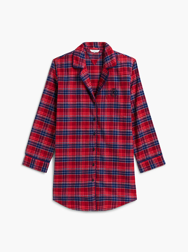Tommy Hilfiger | Flannel Shirt Night Dress | Check Global Stp Regatta Red