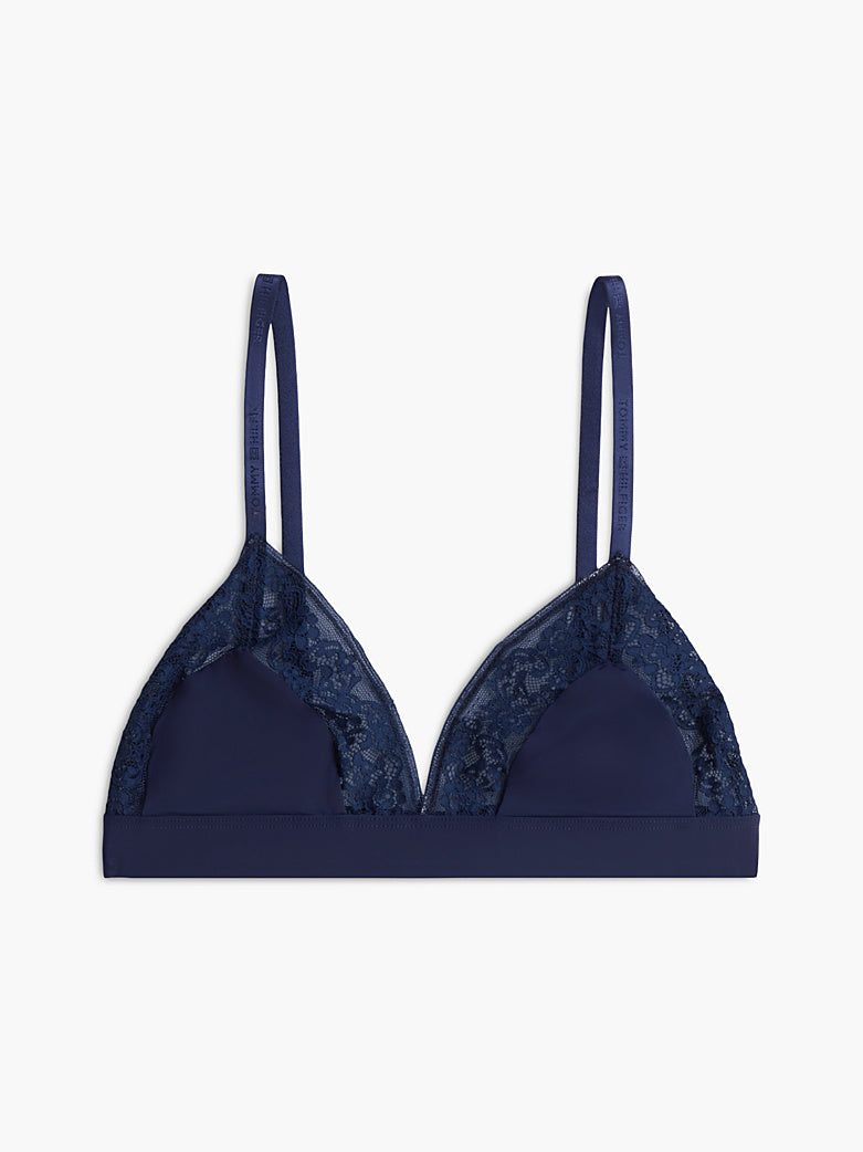 Tommy Hilfiger | Floral Lace Triangle Bra | Dark Blue Lurex