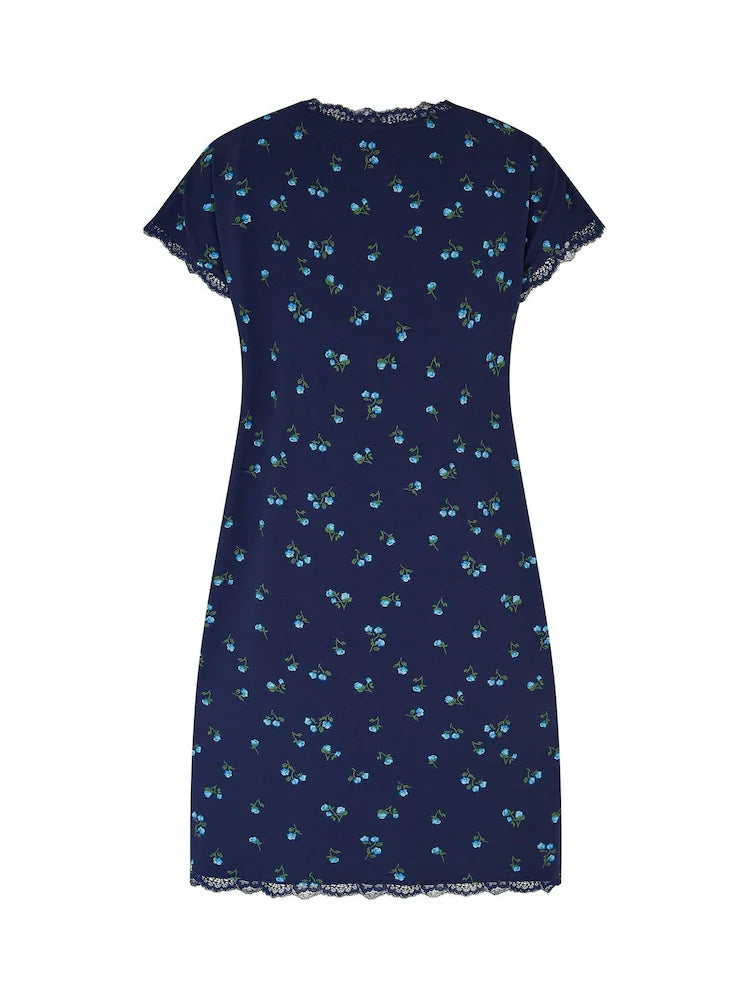 Pour Moi | Sofa Loves Lace T-Shirt Hidden Support Chemise | Navy/ Blue Floral