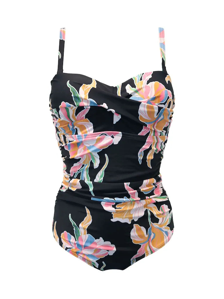 Pour Moi | Santa Monica Strapless Tummy Control Swimsuit | Black Floral