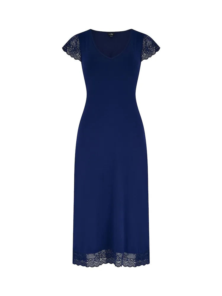Pour Moi | Bamboo Jersey Lace Hidden Support Midi Chemise | Navy