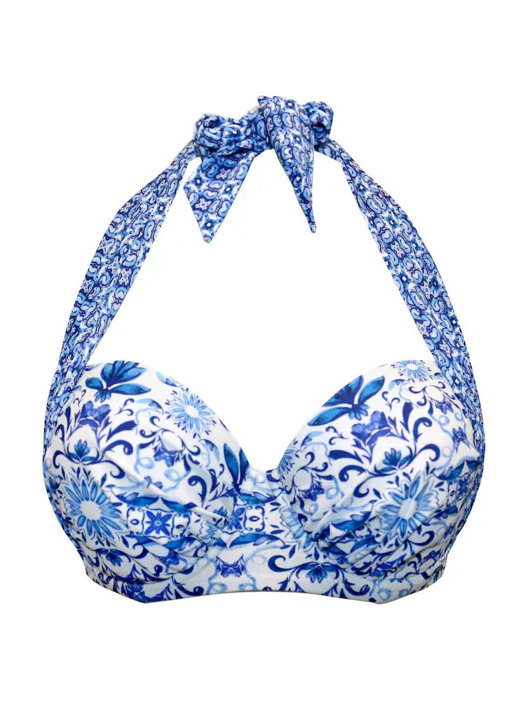 Pour Moi | St Lucia Strapless Multiway Bikini Top | White/ Blue