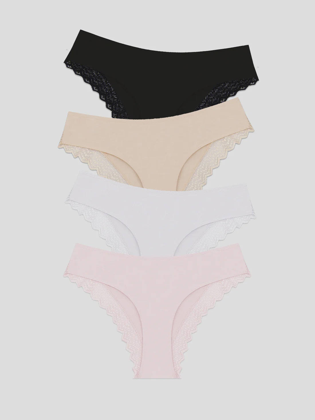 Stripe & Stare | ZigZag Lace Brazilian Knicker Four Pack | Sand Essentials