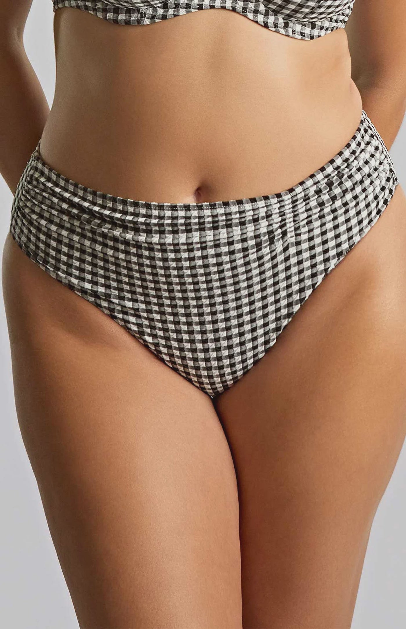 Panache | Olivia Midi Gather Bikini Bottoms | Black Gingham