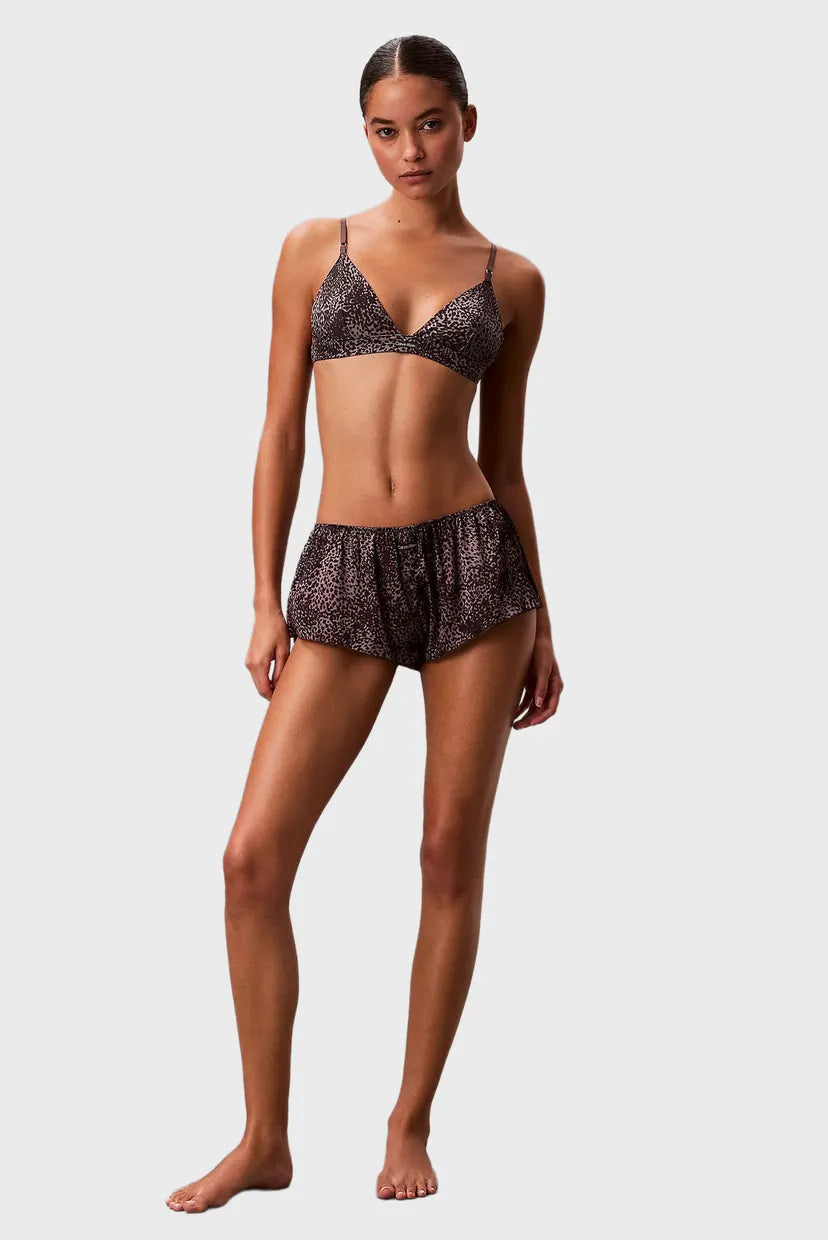Calvin Klein | Satin Unlined Triangle Bralette | Tidal Animal Botanical Brown