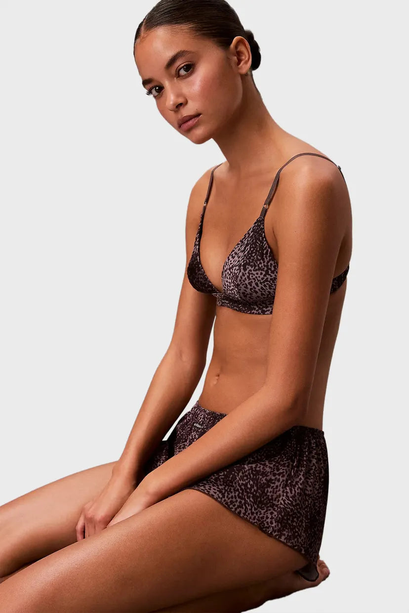 Calvin Klein | Satin Unlined Triangle Bralette | Tidal Animal Botanical Brown