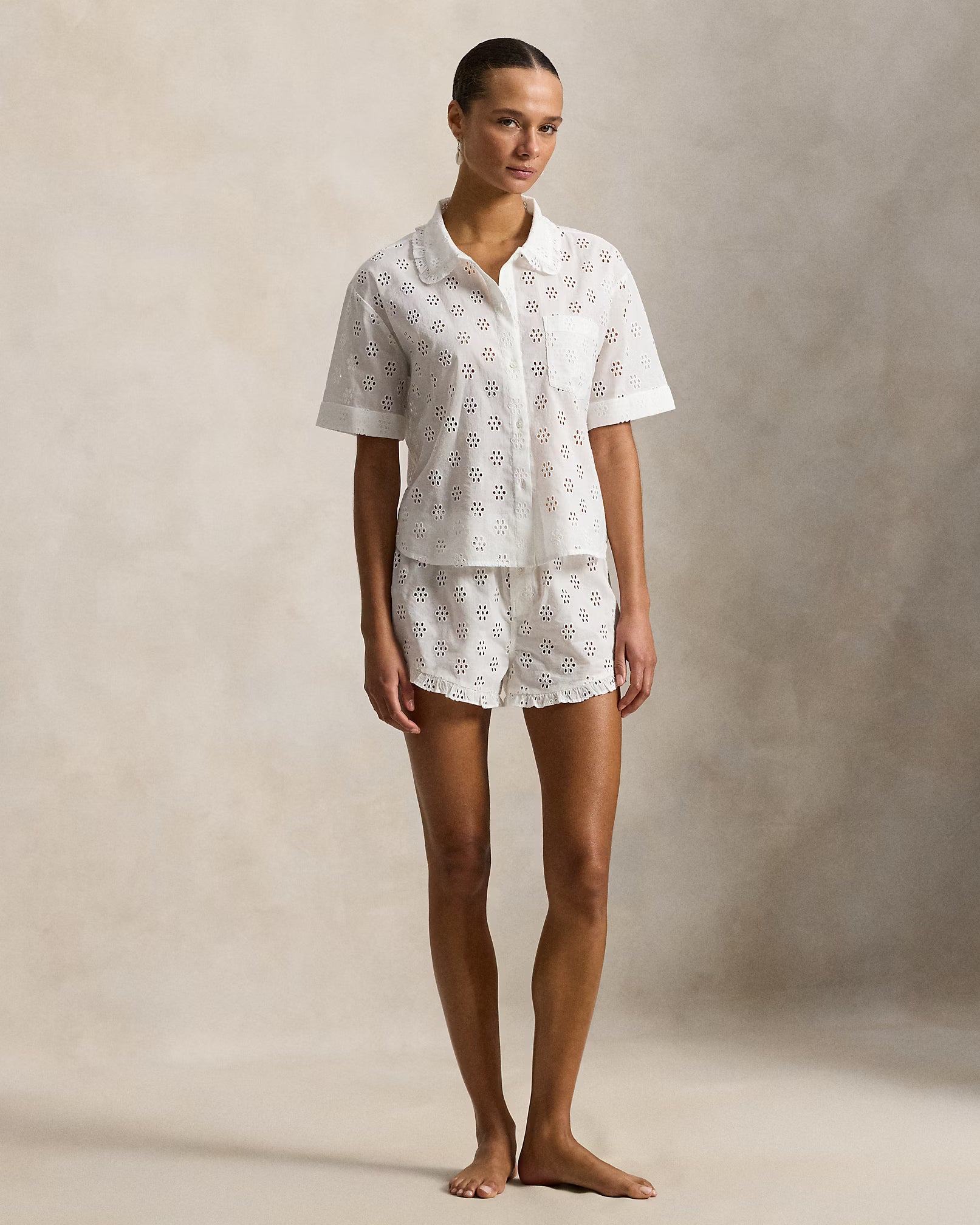 Polo Ralph Lauren | Cotton Eyelet Short Pyjama Set | White Cloud