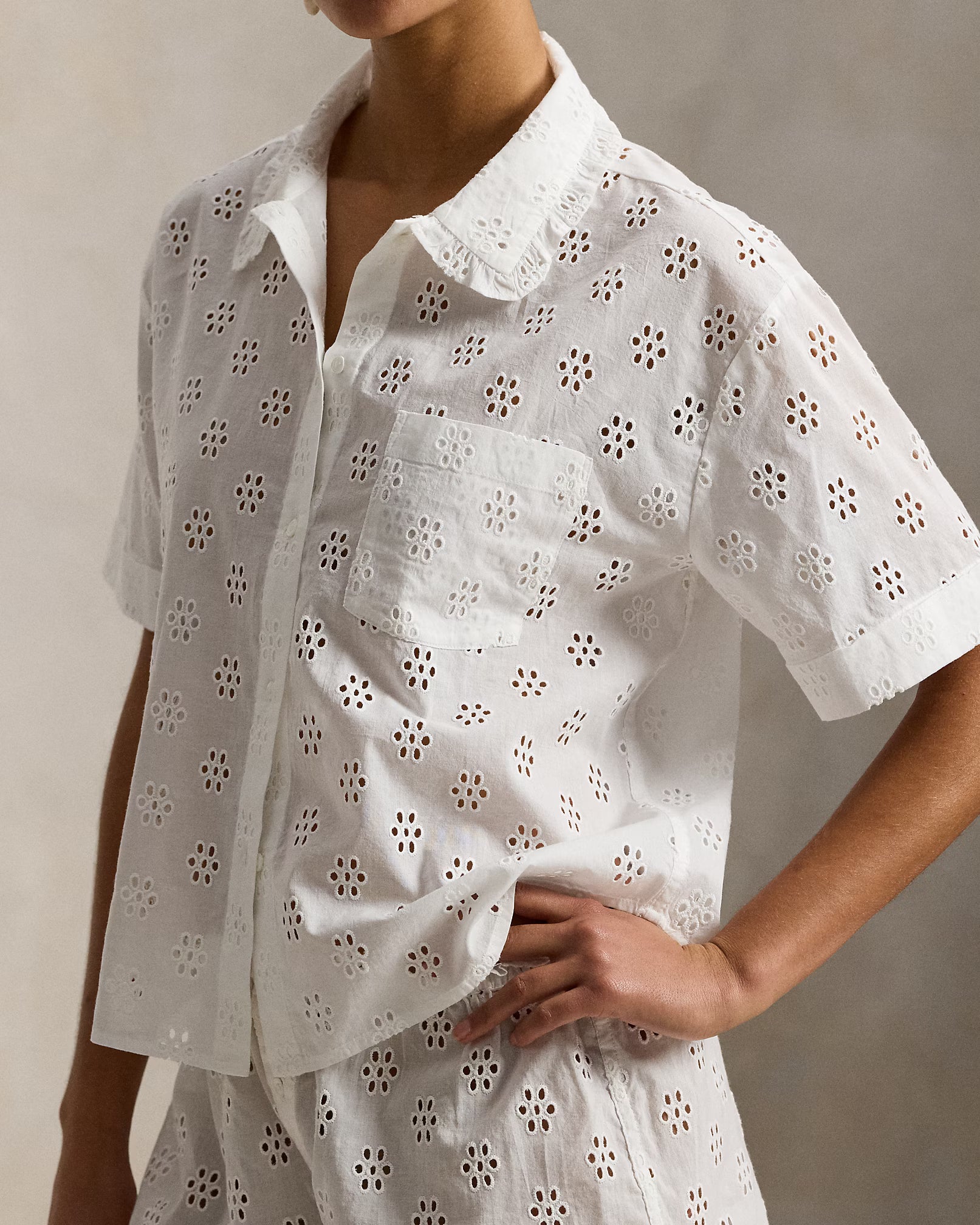 Polo Ralph Lauren | Cotton Eyelet Short Pyjama Set | White Cloud