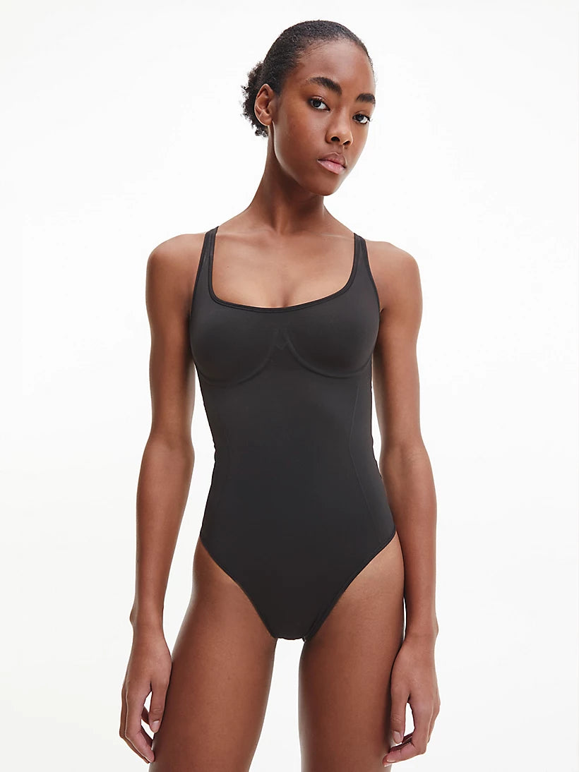 Calvin Klein M Bonded Flex Bodysuit Black Thong QF6753-001