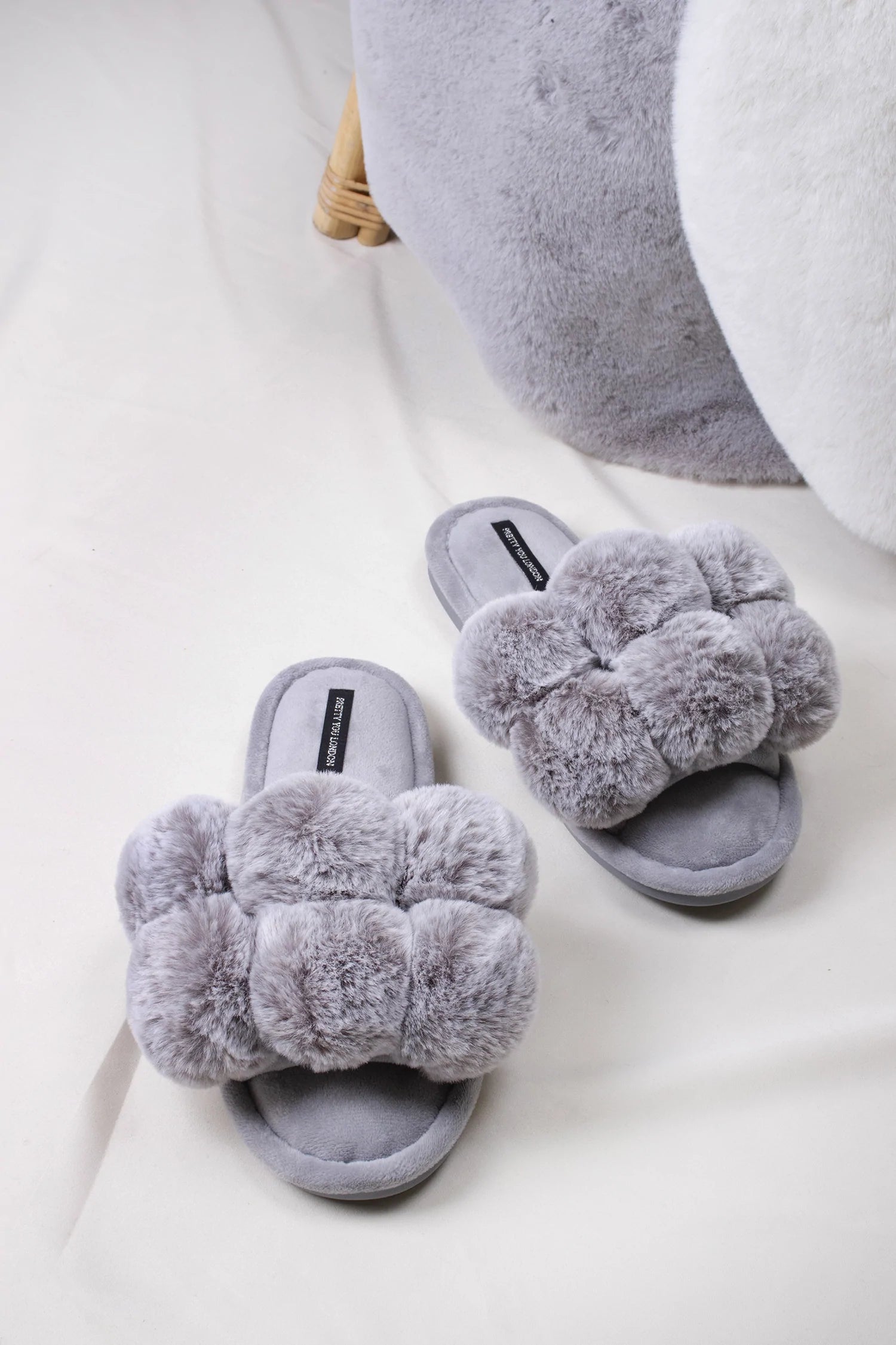 Pretty You London | Dolly Slippers | Grey