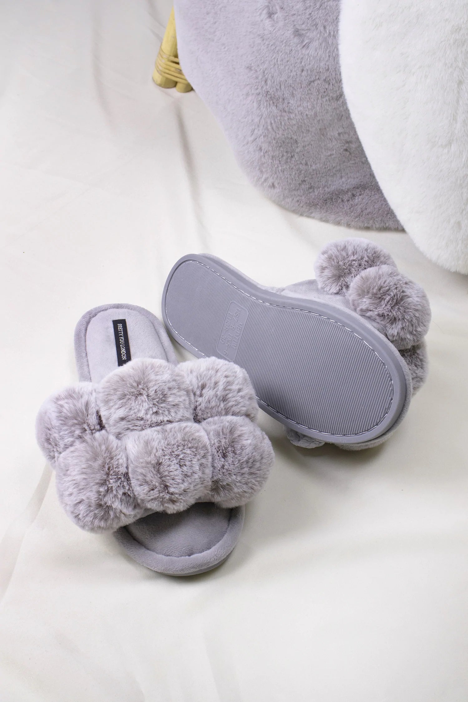 Pretty You London | Dolly Slippers | Grey