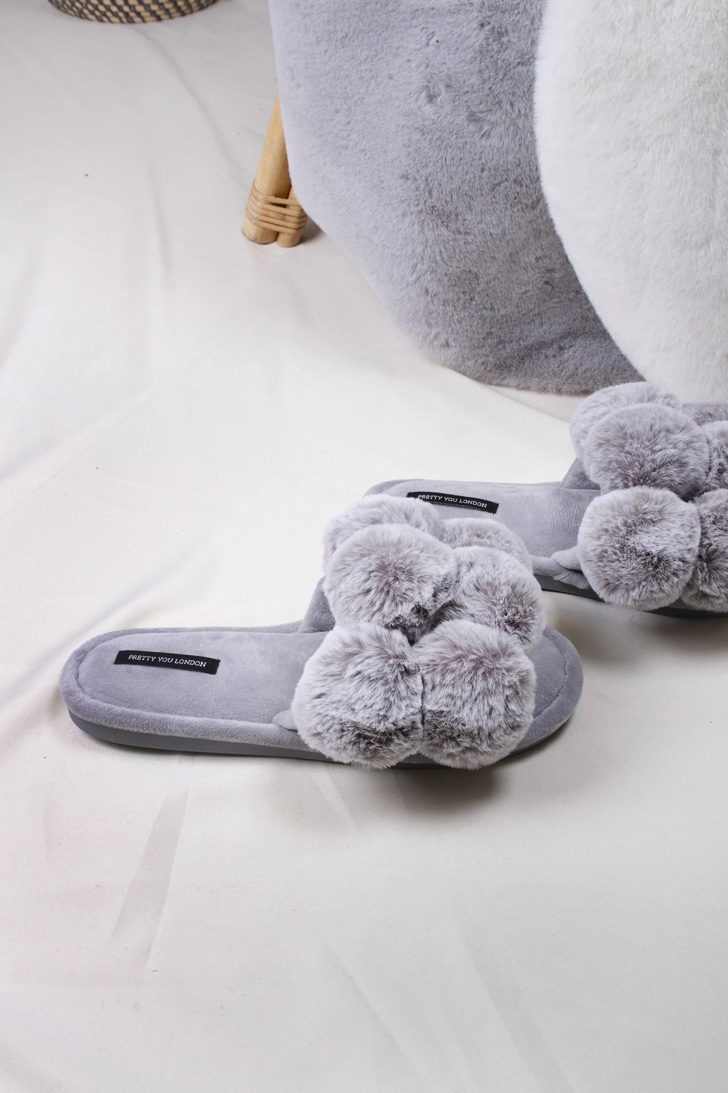 Pretty You London | Dolly Slippers | Grey
