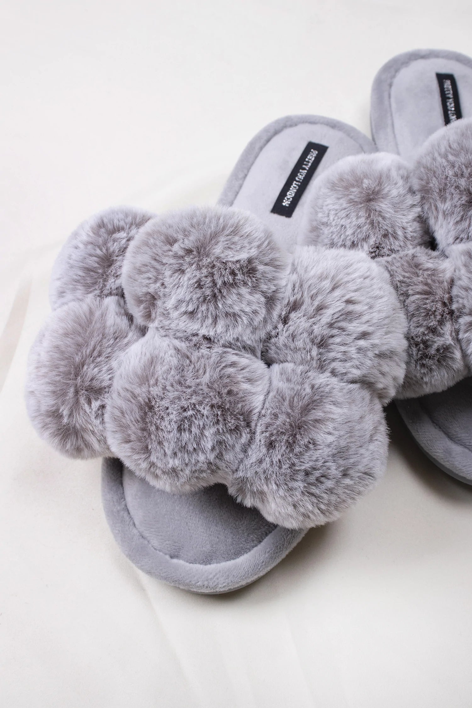 Pretty You London | Dolly Slippers | Grey