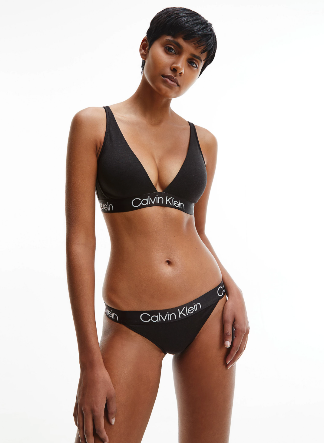 Calvin Klein Structure Cotton and recycled poly lingerie set in black