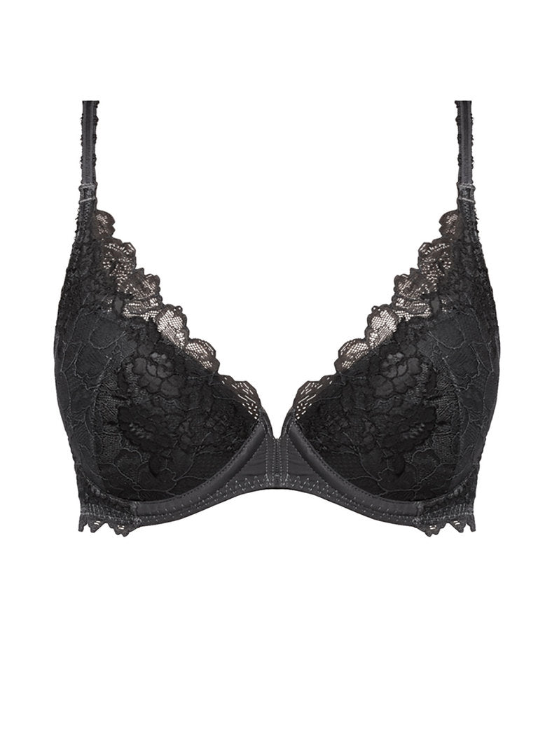 Wacoal | Lace Perfection Plunge Push Up Bra | Charcoal
