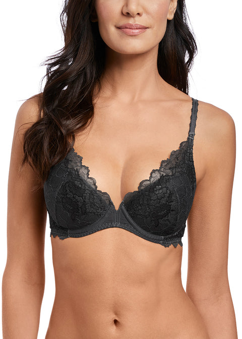 Wacoal | Lace Perfection Plunge Push Up Bra | Charcoal
