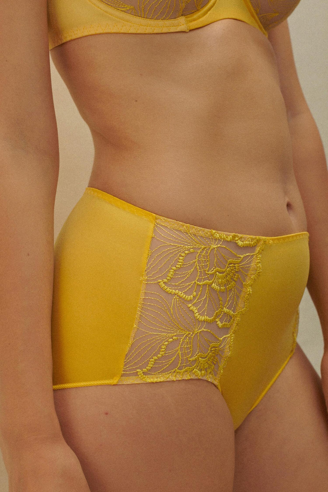 Maison Lejaby | Flora Embroidered High Waist Full Brief | Yellow