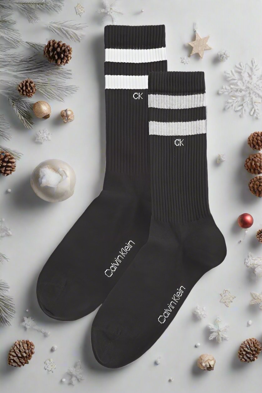 Calvin Klein | 2 Pack Striped Crew Socks Mens | Black