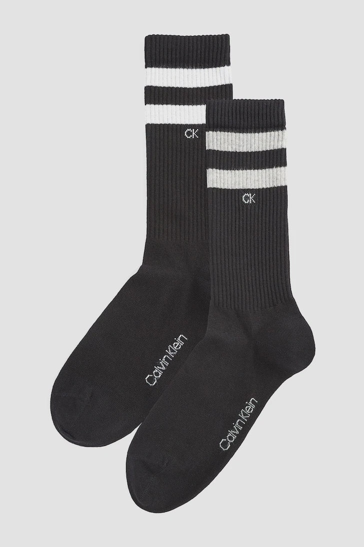 Calvin Klein | 2 Pack Striped Crew Socks Mens | Black